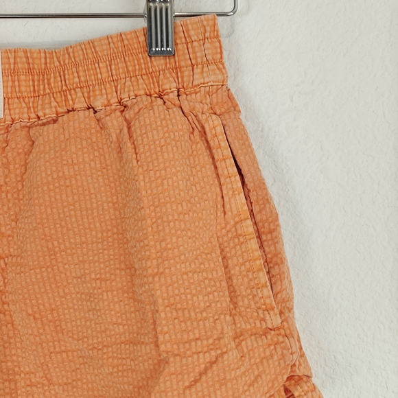 Kith Orange Seersucker Elastic Waist Shorts XS Logo Cotton Summer Streetwear - Picture 7 of 11